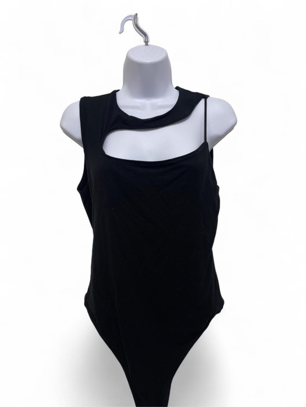 Reformation Black Asymmetric Cutout Bodysuit Size L